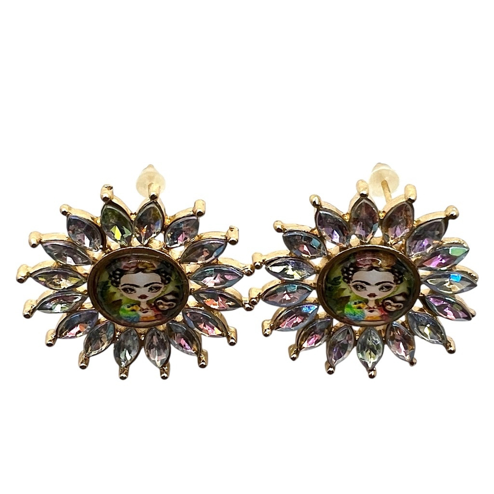 Frida Kahlo Iridescent Crystal Starburst Post Earrings, Artsy Boho Accessories - Picture 8 of 8